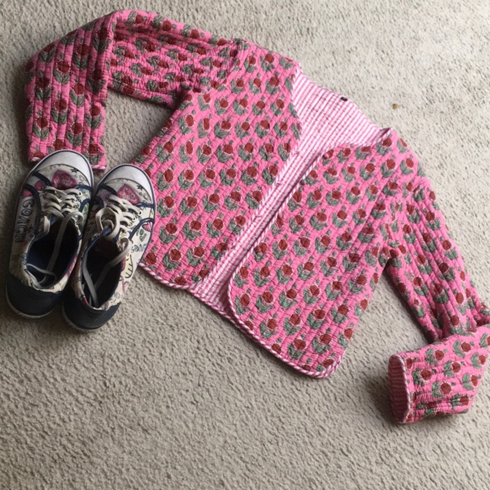 DARLING-REVERSEABLE PINK FLORAL & PINK SURSUCKER QUILTED CROP JACKET/NEW